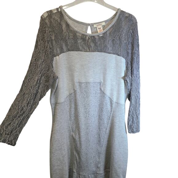 Sundance Manette Lace Sleeve Midi Dress Sz Large Light Gray Stretchy Knit Boho - Picture 3 of 16